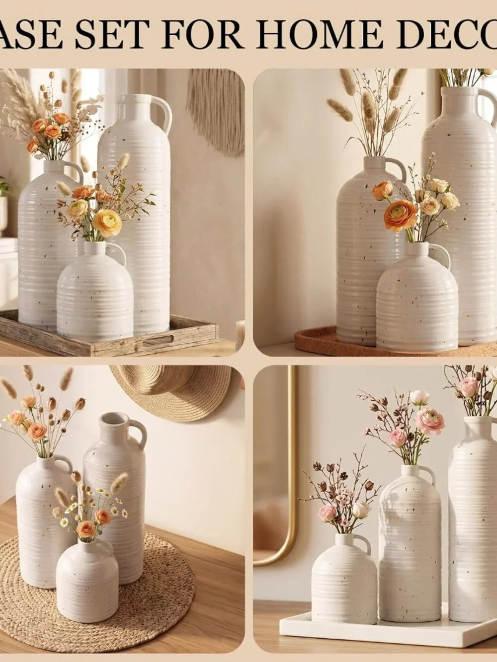 3-Piece Farmhouse Ceramic Vase Set White